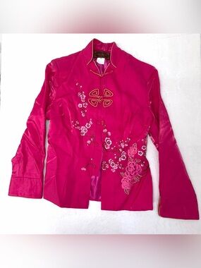 Li Sa F Pink Mandarin Collar Embroidered Chinese Jacket Women's XXL (Fits Small)